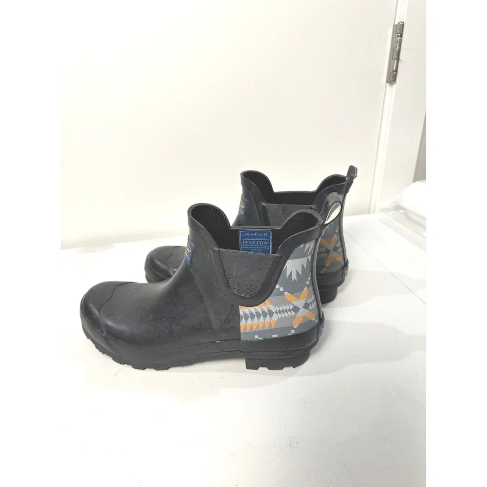 Pendleton Womens Black Harding Geometric Ankle Rain Boots Size 10 Waterproof‎